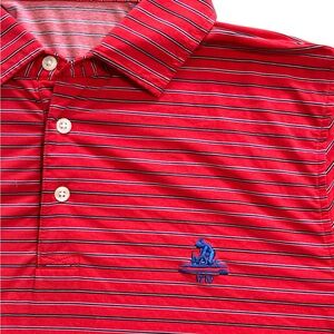 Draddy Sport Red Striped Polo Golf Shirt M